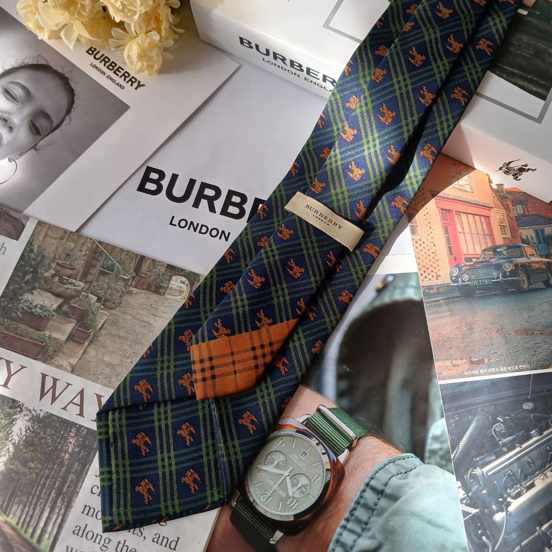 버버리 실크 그린 체크 패턴 넥타이 9cm B등급 A19491
 상품이미지4