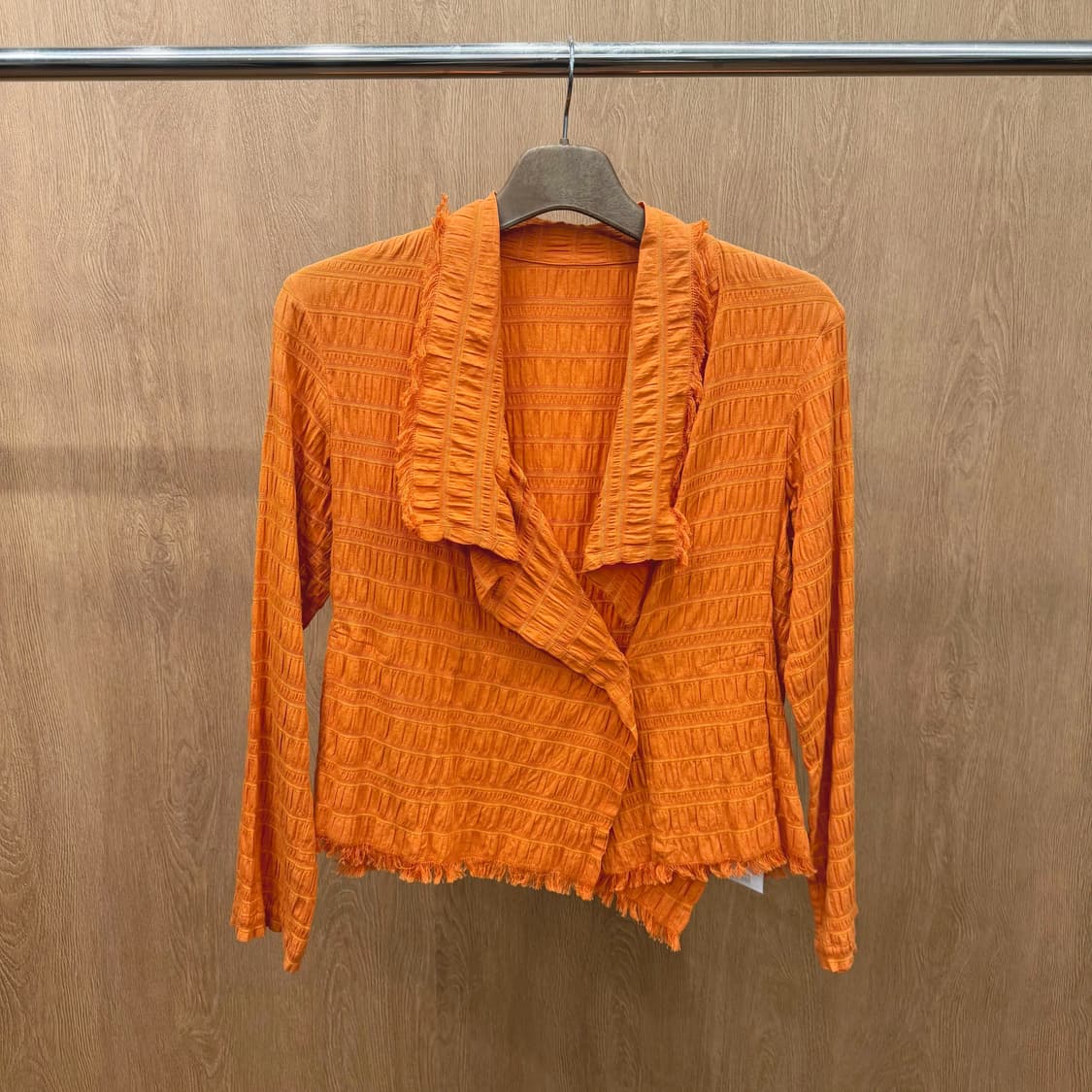 빈티지 코튼 가디건 스트라이프 패턴 셔링 싱글 버틀 클로징 디테일 오렌지 상품이미지2