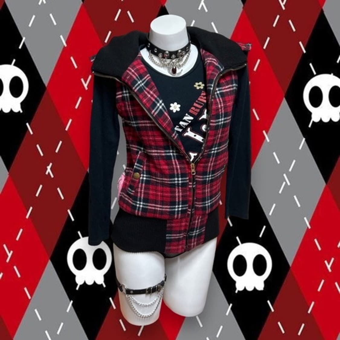 Tralala red check white fur vest 상품이미지2