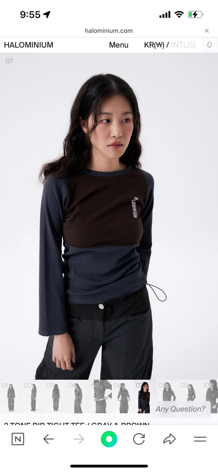 할로미늄 2 tone rib light tee gray&brown 상품이미지2