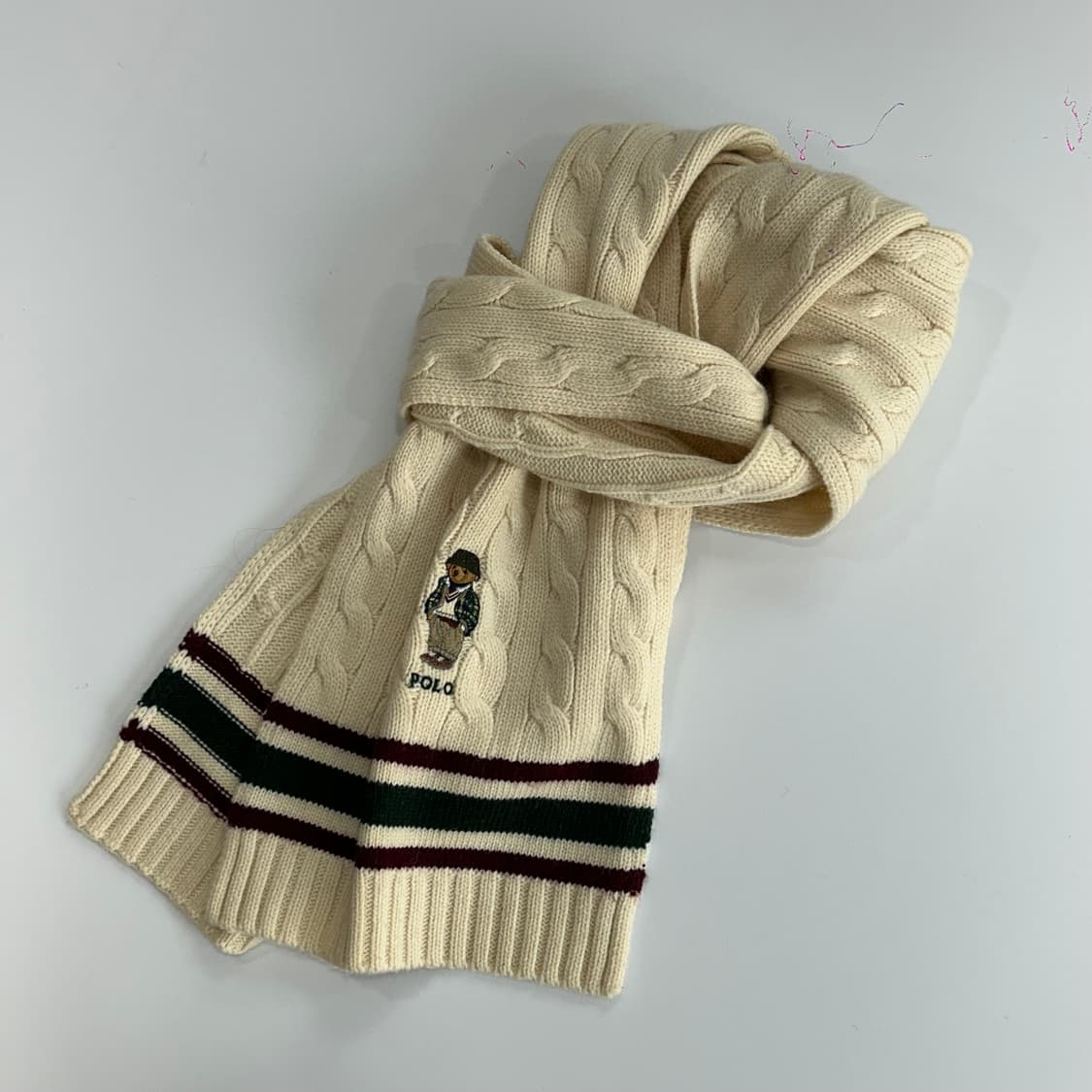 Polo 폴로 베어로고 아이보리 케이블 니트 목도리 상품이미지5