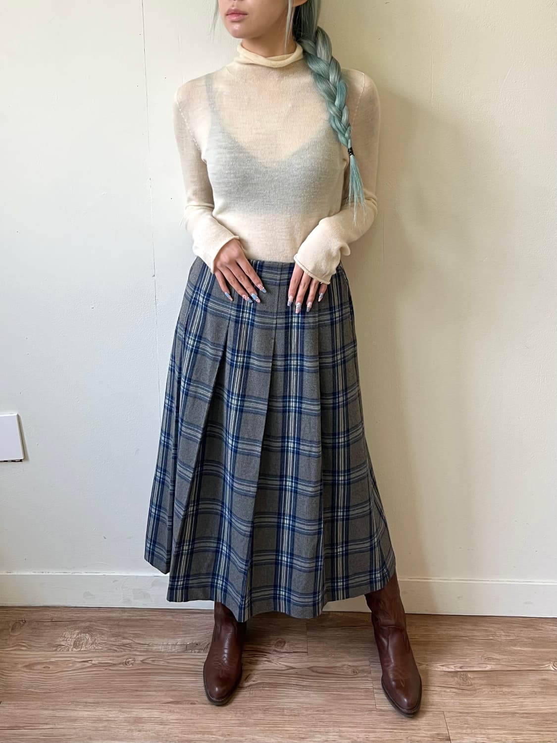 Dessin 체크 스커트 상품이미지6