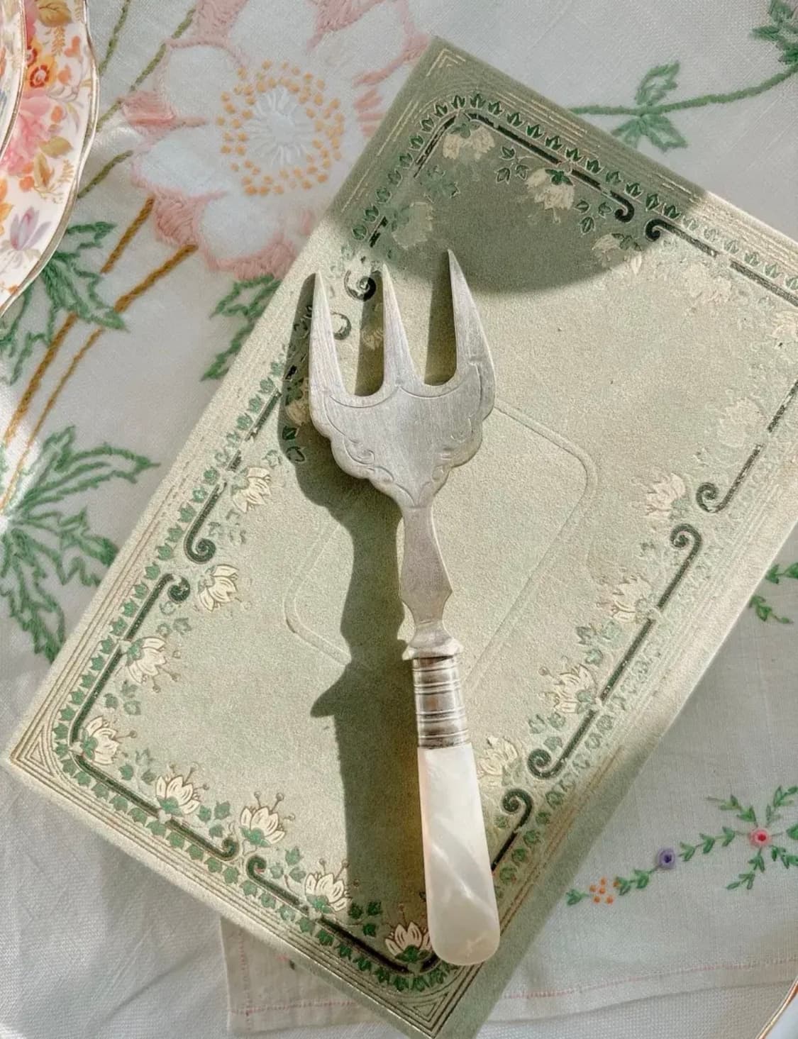 영국 앤틱 EPNS 실버플레이트 자개 브레드 포크세트 상품이미지2