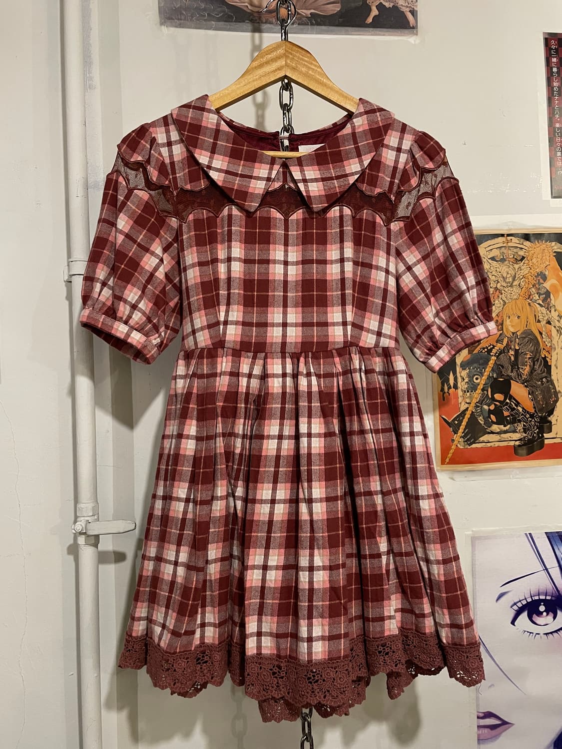 liz lisa 리즈리사 시스루 레드 체크 스트랩 미니 원피스 상품이미지3