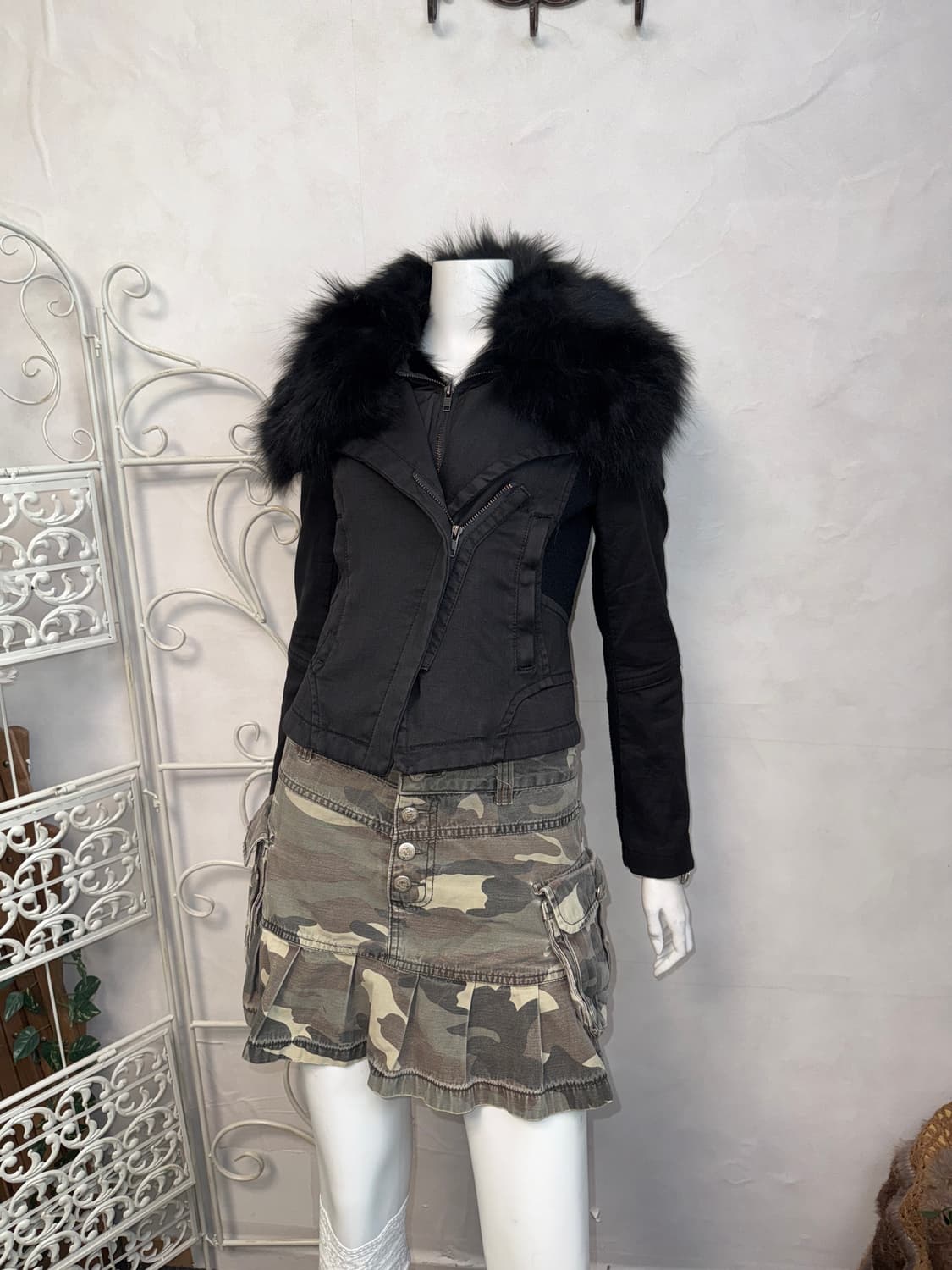 Black fox fur knit layered padded jacket 상품이미지6