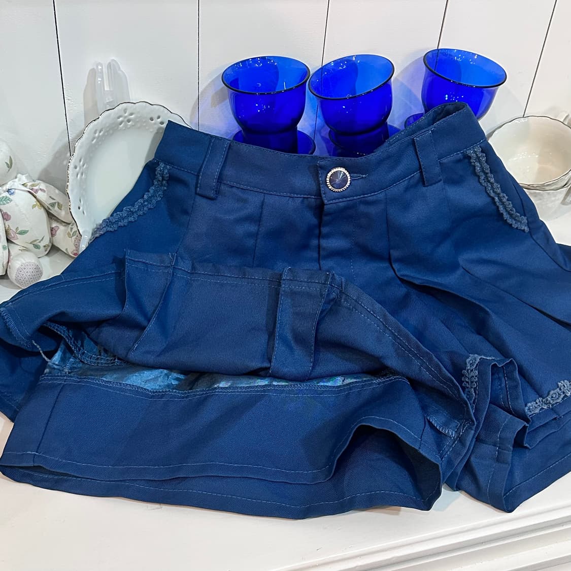 axes femme(액시즈팜) 블루 플리츠 큐롯 팬츠 스커트(치마바지) 상품이미지6