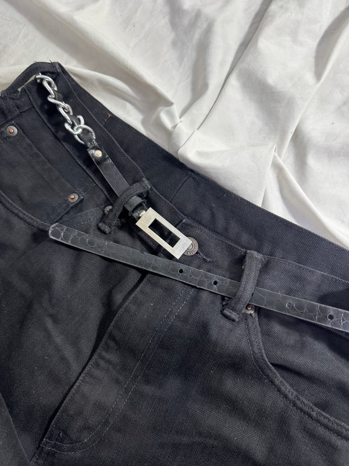 빈티지 체인 크로커다일 레더 벨트 상품이미지3