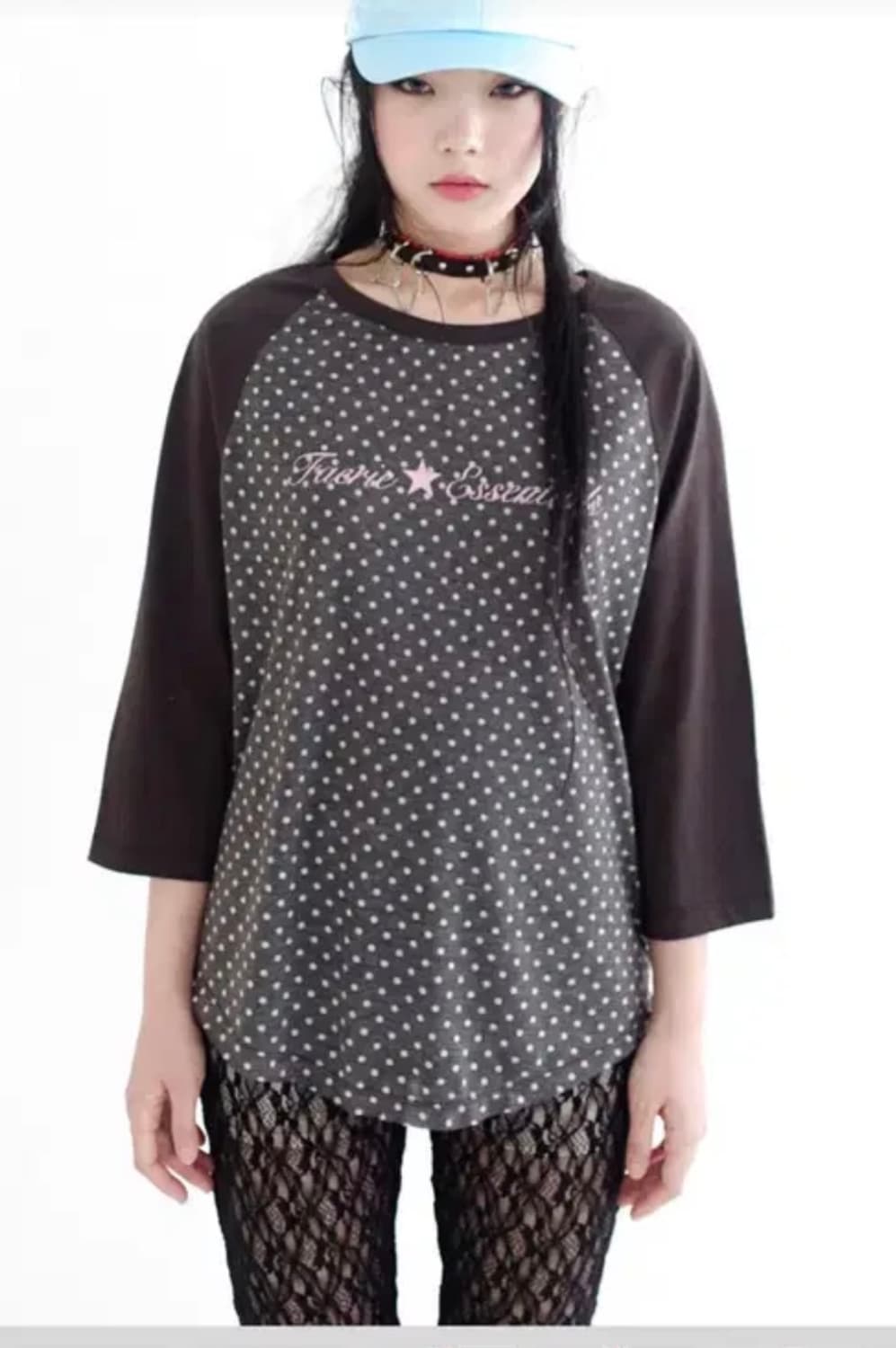 샵페어리 도트 래글런 티셔츠 차콜 상품이미지1