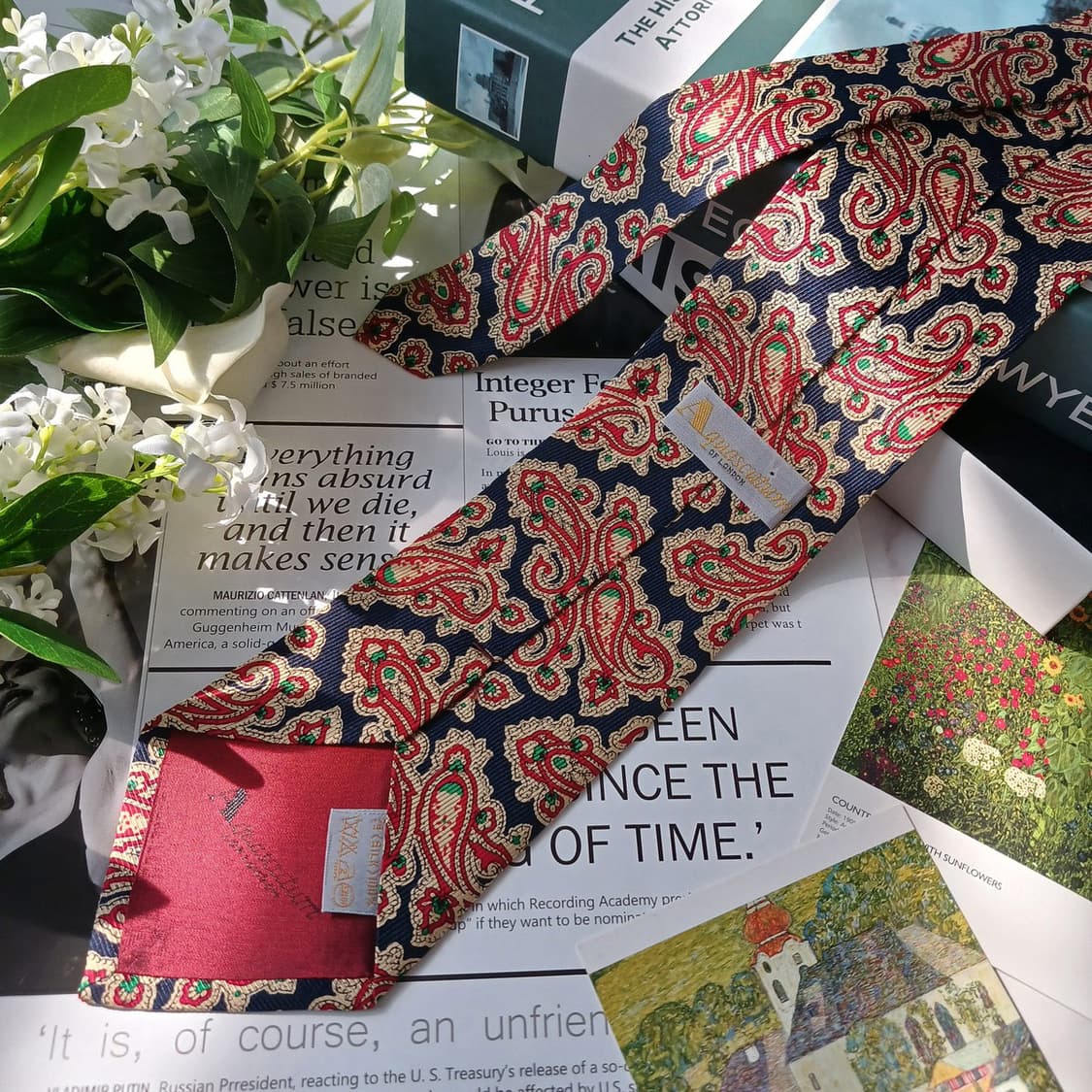 아쿠아스큐텀 네이비 레드 페이즐리 넥타이 9.5cm A+등급 E777
 상품이미지5