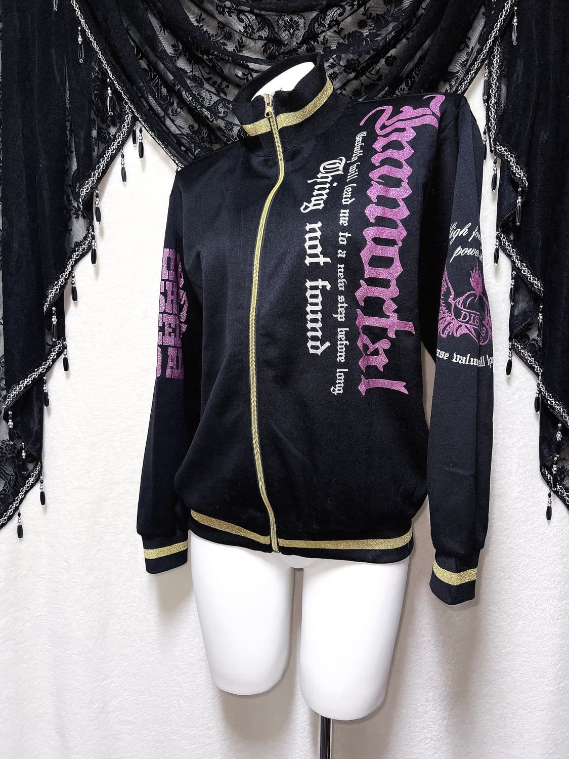 y2k 와투케 날개 윙 프린팅 글리터 저지 집업 자켓 오네갸루 펑크 핀터 상품이미지4