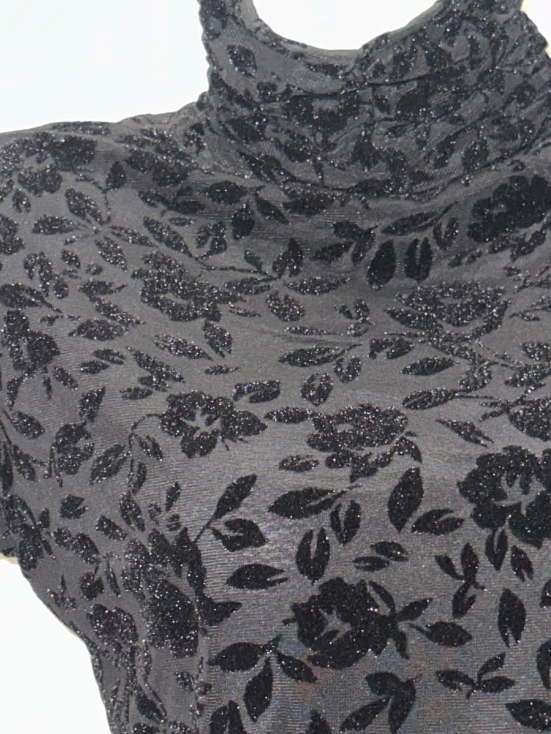 빈티지 블랙 플로럴 벨벳 번아웃 시스루 목폴라 상품이미지4
