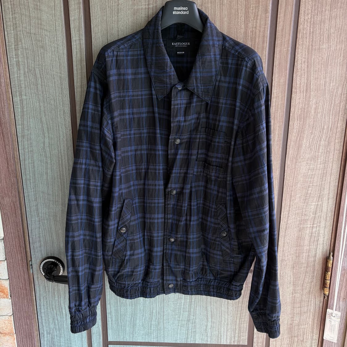 (M)이스트로그 프렌치 코치 자켓 블랙 블루 체크 상품이미지1