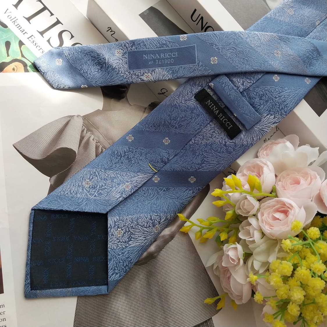 니나리치 실크 블루 플라워 자카드 넥타이 9.3cm A+등급 K2524 상품이미지5