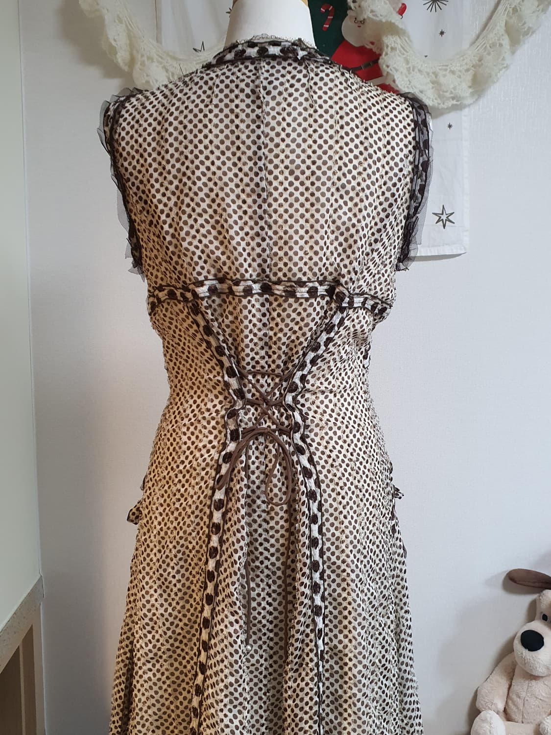 [갸루] 빈티지 도트 무늬 민소매 원피스 상품이미지5