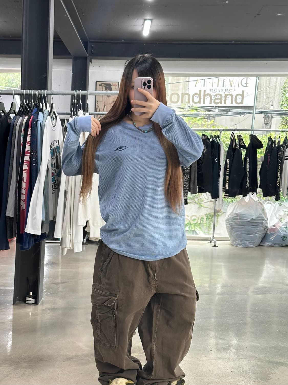 슈프림 마이크로 스트라이프 롱슬리브긴팔티 블루 상품이미지2