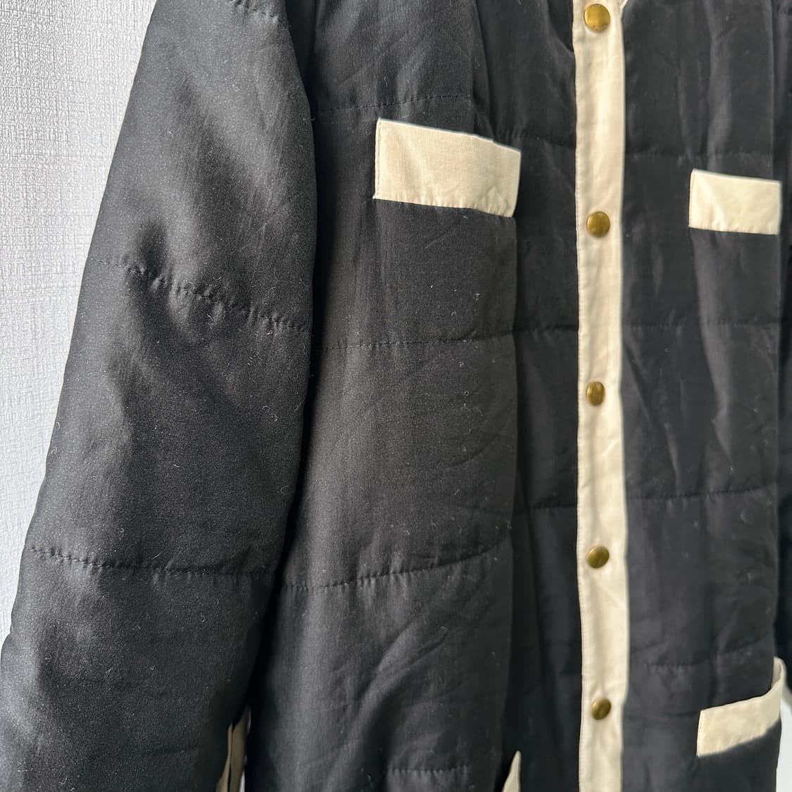 토리버치 롱 퀼팅 자켓 블랙 아이보리 L 상품이미지9