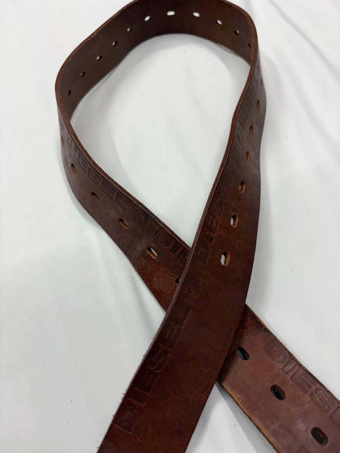 디젤 빈티지 브라운 로고 엠보 레더 벨트 Diesel 상품이미지5