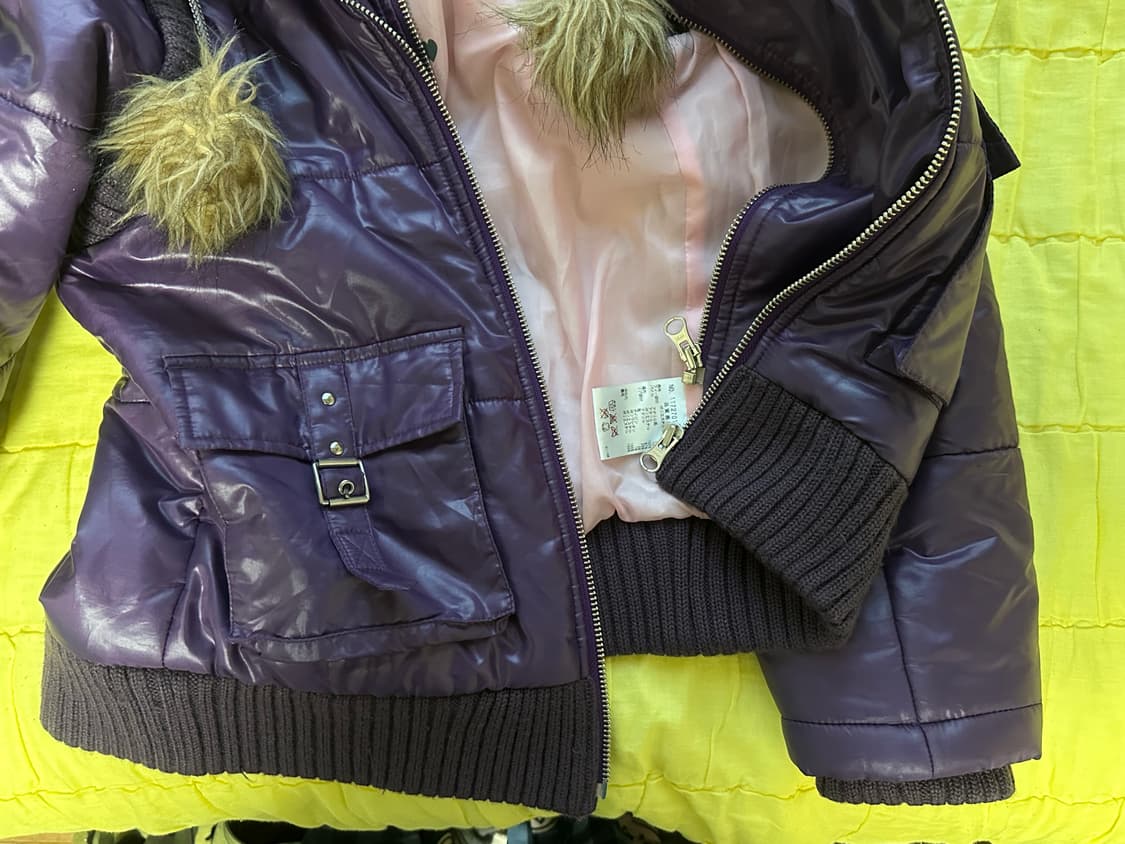 퍼플 유광 폼폼 패딩 갸루 펑크 투지퍼 벨트 버클 상품이미지2