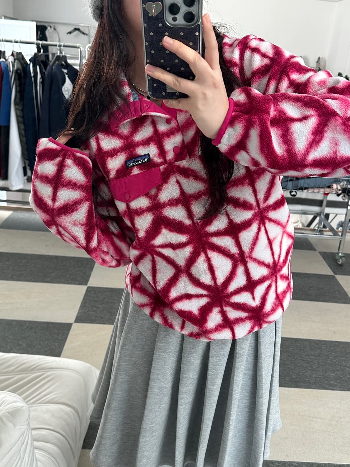 파타고니아 신칠라 핫핑크 패턴 스냅 플리스  상품이미지4