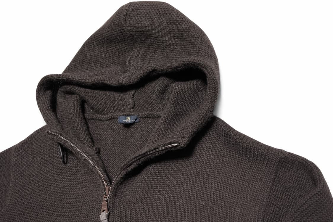 JPN 00s 일본 빈티지 퍼스널마크 울100 브라운 니트 후드집업 M 상품이미지3