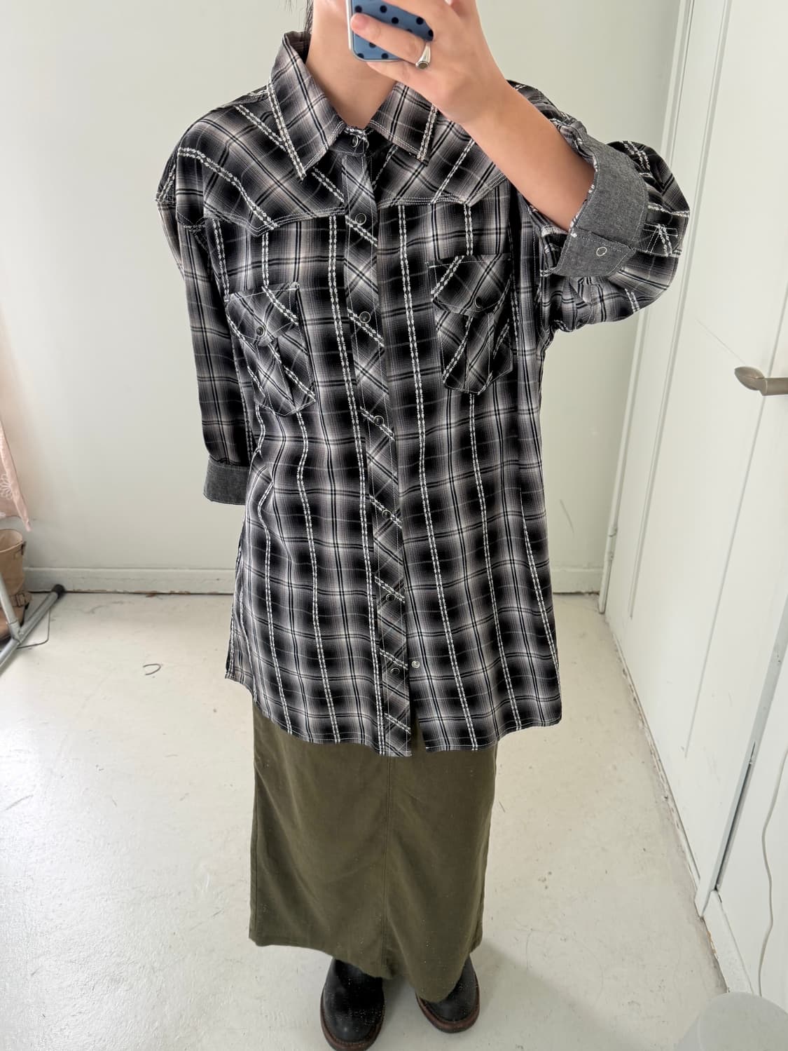 일본빈티지 블랙 체크 웨스턴 원피스 상품이미지1