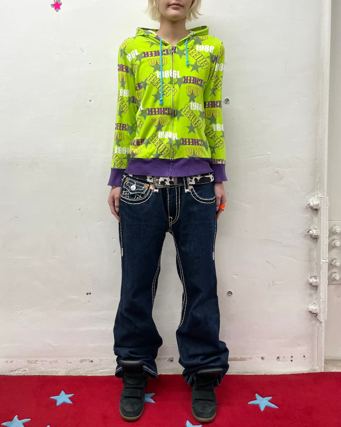 Retro Cheer Star Green Hoodie Zip-Up 상품이미지5