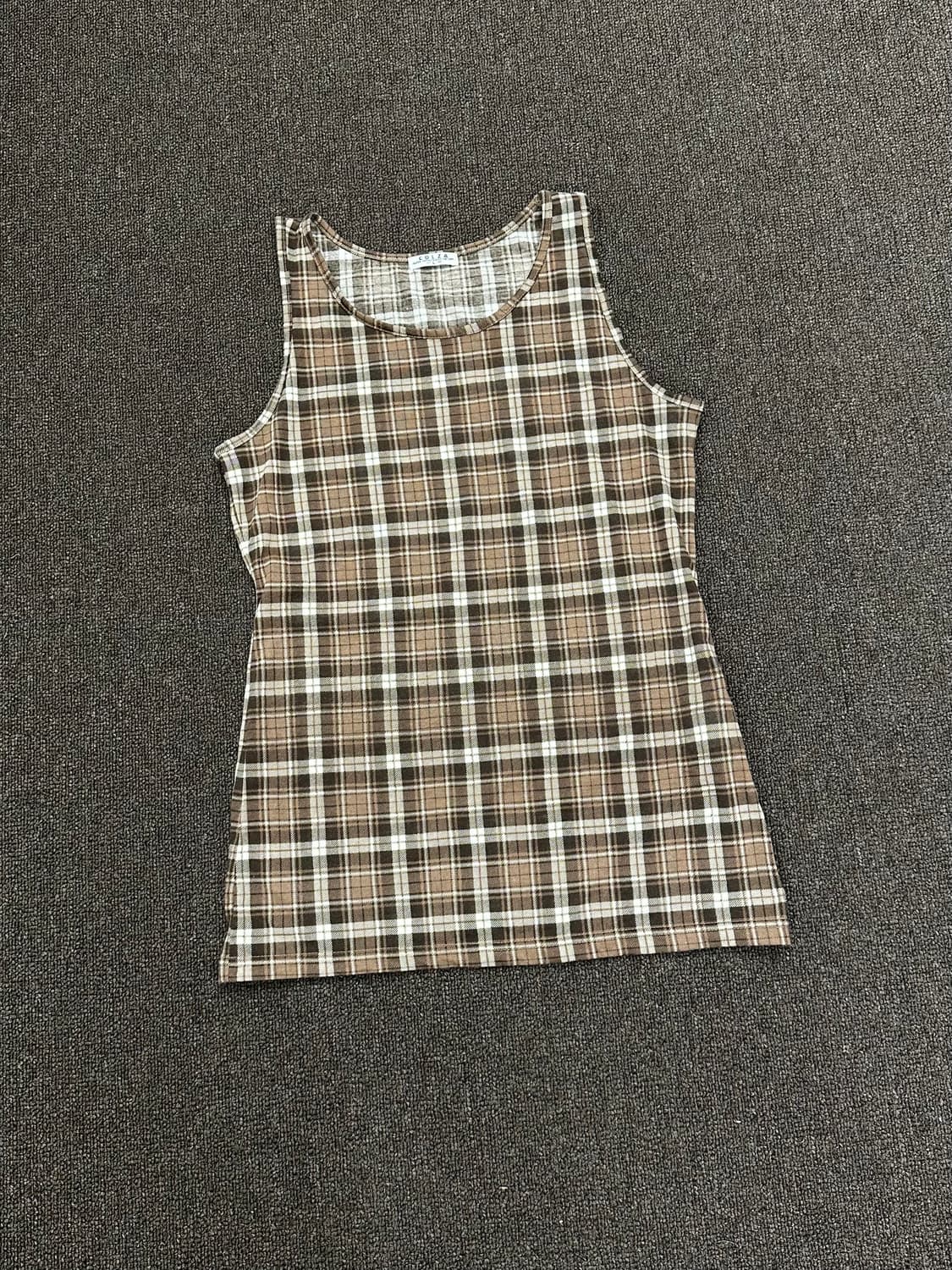 L)COLZA vintage 여성 타탄체크 브라운 나시 상품이미지2