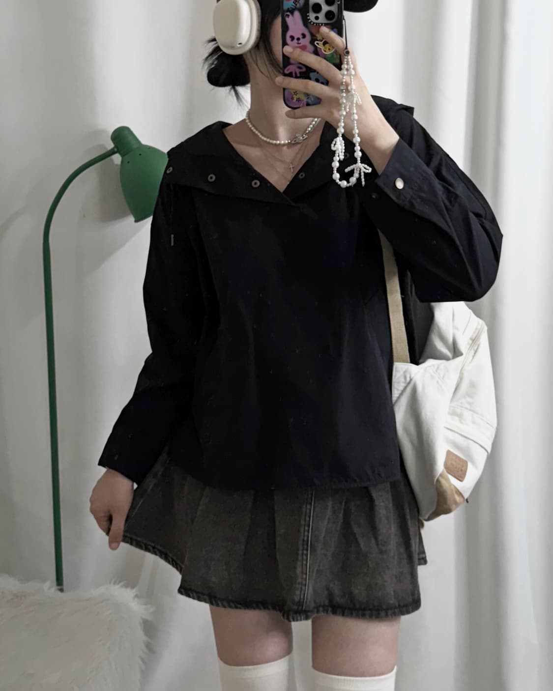 블랙 오버핏 후드 아노락 상품이미지2