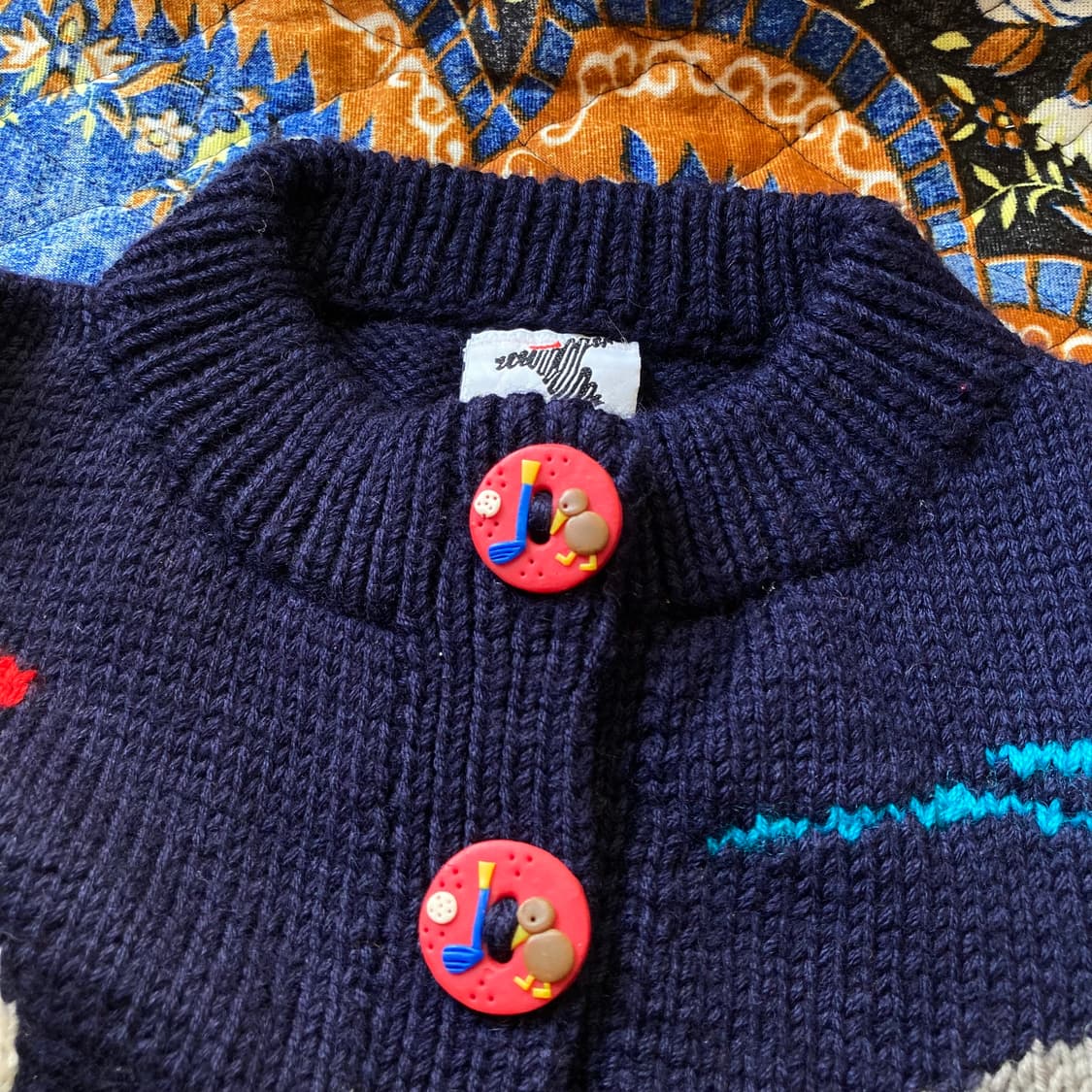 빈티지 키위새 골프 패턴 네이비 오버핏 핸드메이드 뜨개 니트 스웨터 상품이미지4