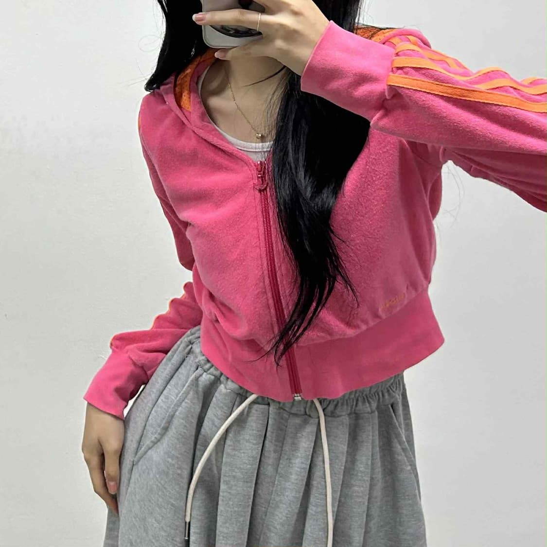 아디다스 벨루어 벨벳 세미크롭 걸즈 후드집업 희귀져지(95) 상품이미지1