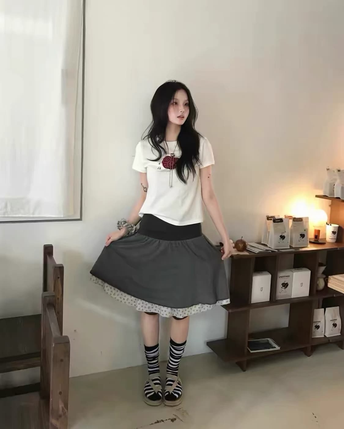 aeae 레이어드 스커트 차콜 상품이미지3