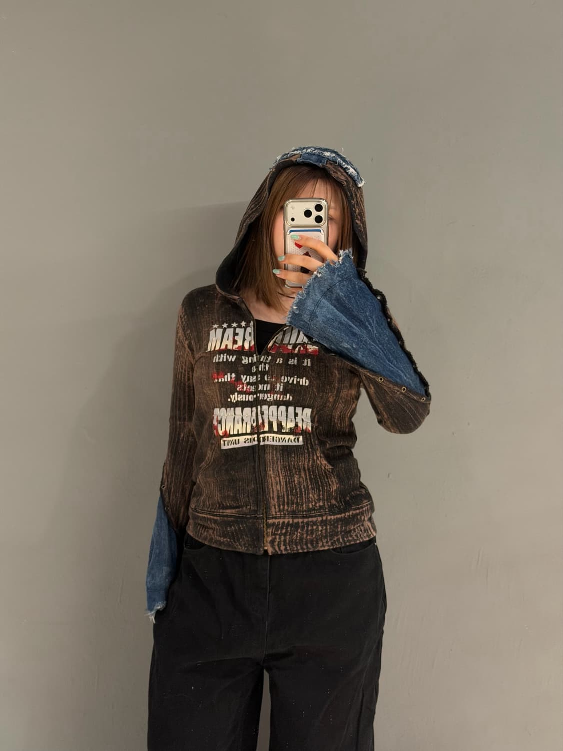 Sky bomber grunge printing hood zip-up  상품이미지2