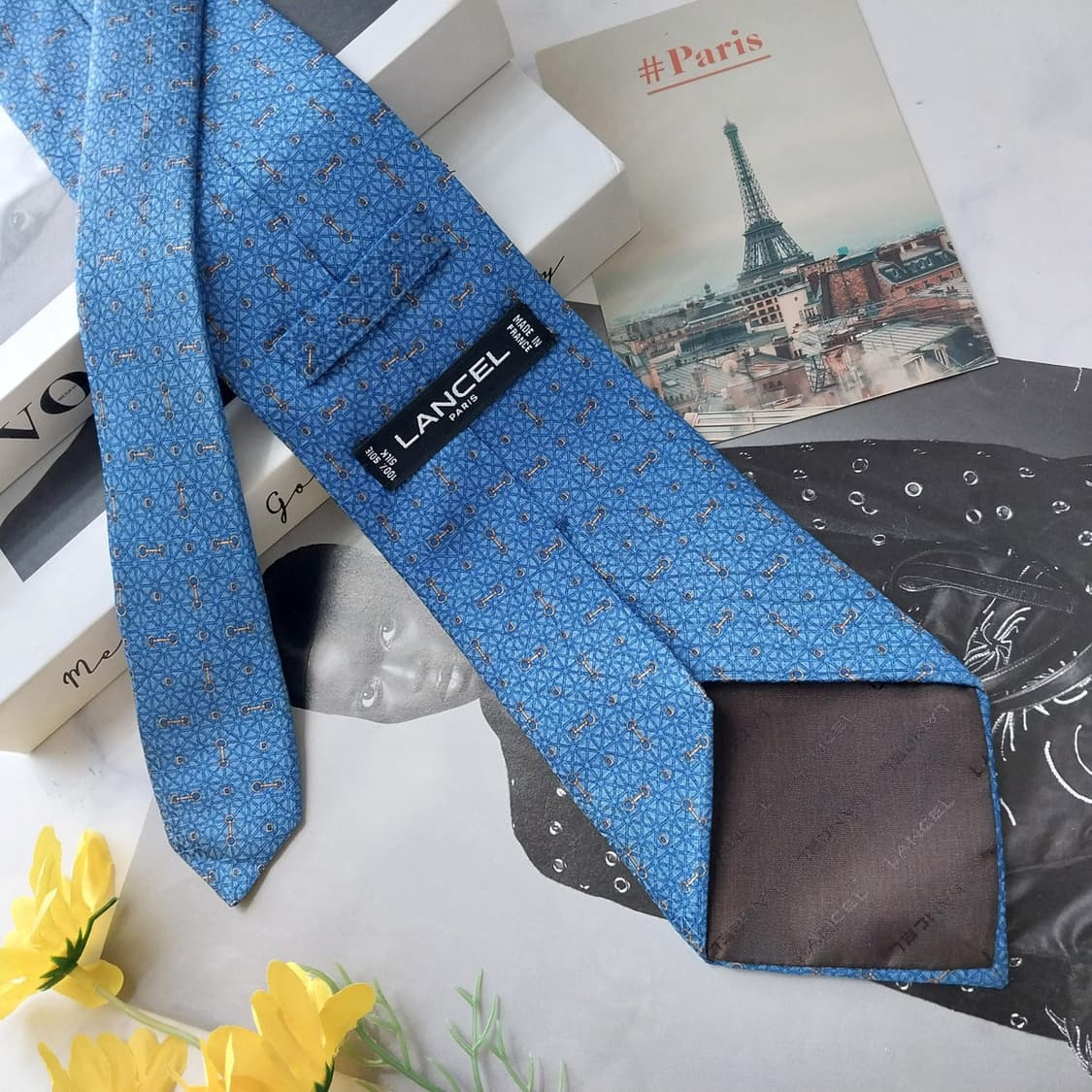 LANCEL 란셀 실크 블루 패턴 넥타이 9.7cm A등급 K2713
 상품이미지5