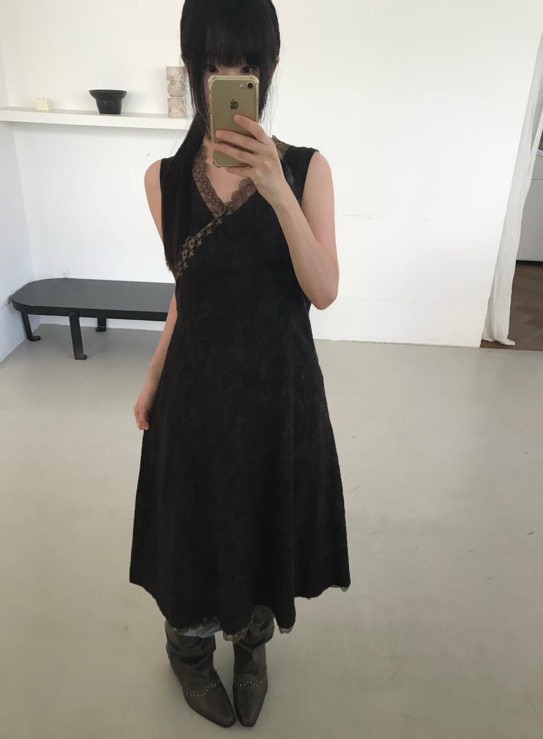 vintage brown pattern lace one-piece 상품이미지5