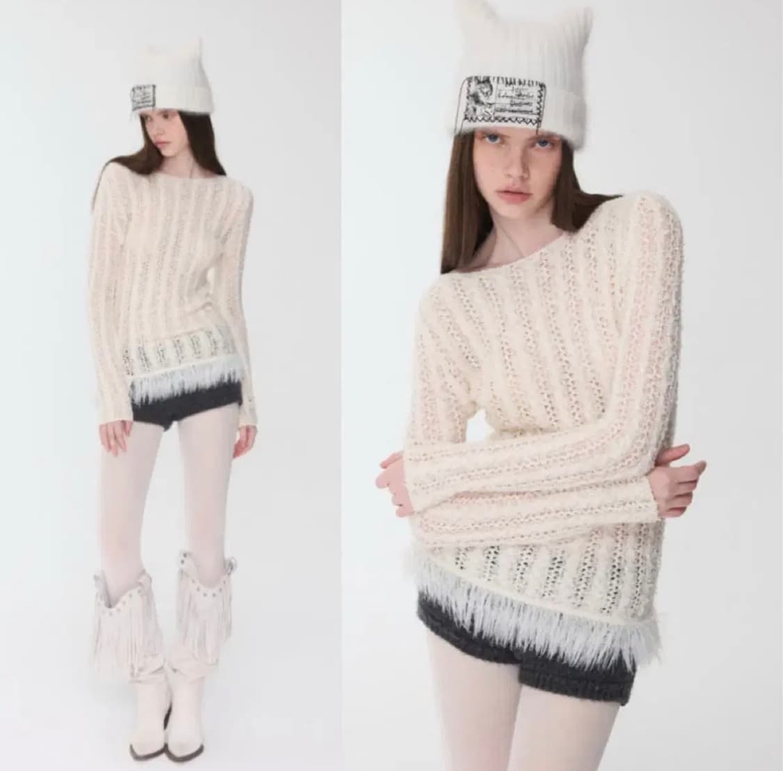 원진스튜디오 컷아웃 케이블 니트 탑 상품이미지1