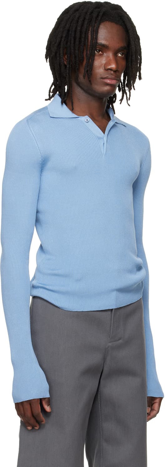 [S,M,L,XL]리에르 Rib 실크 폴로 니트/블루 상품이미지2
