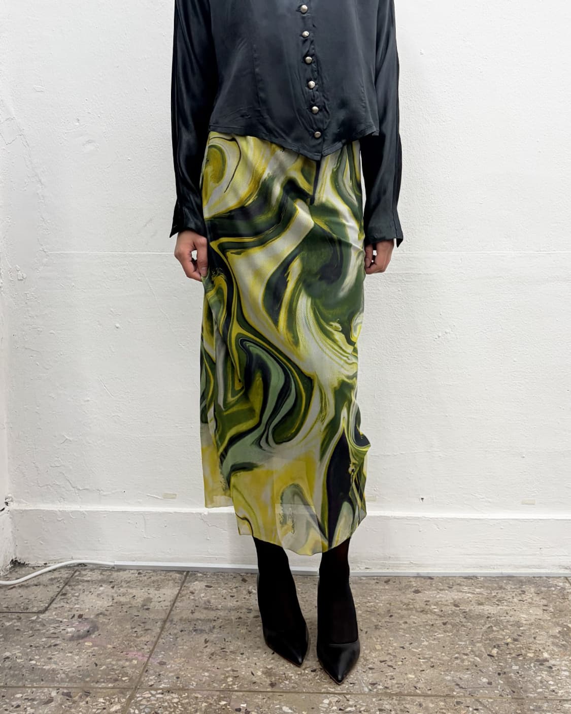 빈티지 마블 패턴 맥시 스커트 상품이미지1