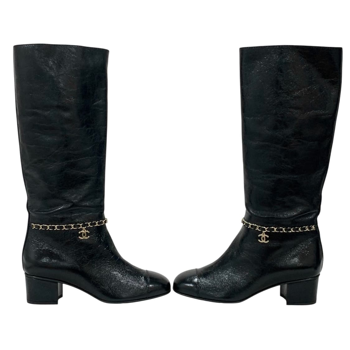 샤넬 CC로고 체인 장식 참 레더 롱 부츠 G35006 상품이미지3