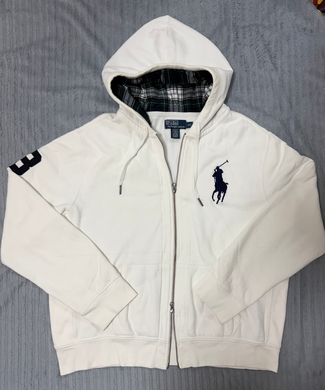 폴로 빅포니 화이트 체크 후드집업 상품이미지1
