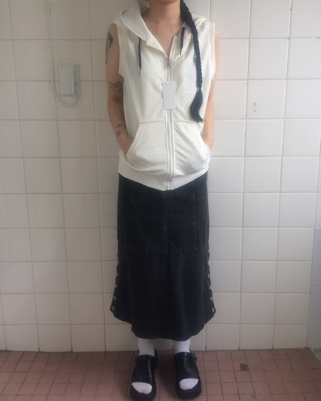 Side button point denim skirt 상품이미지5