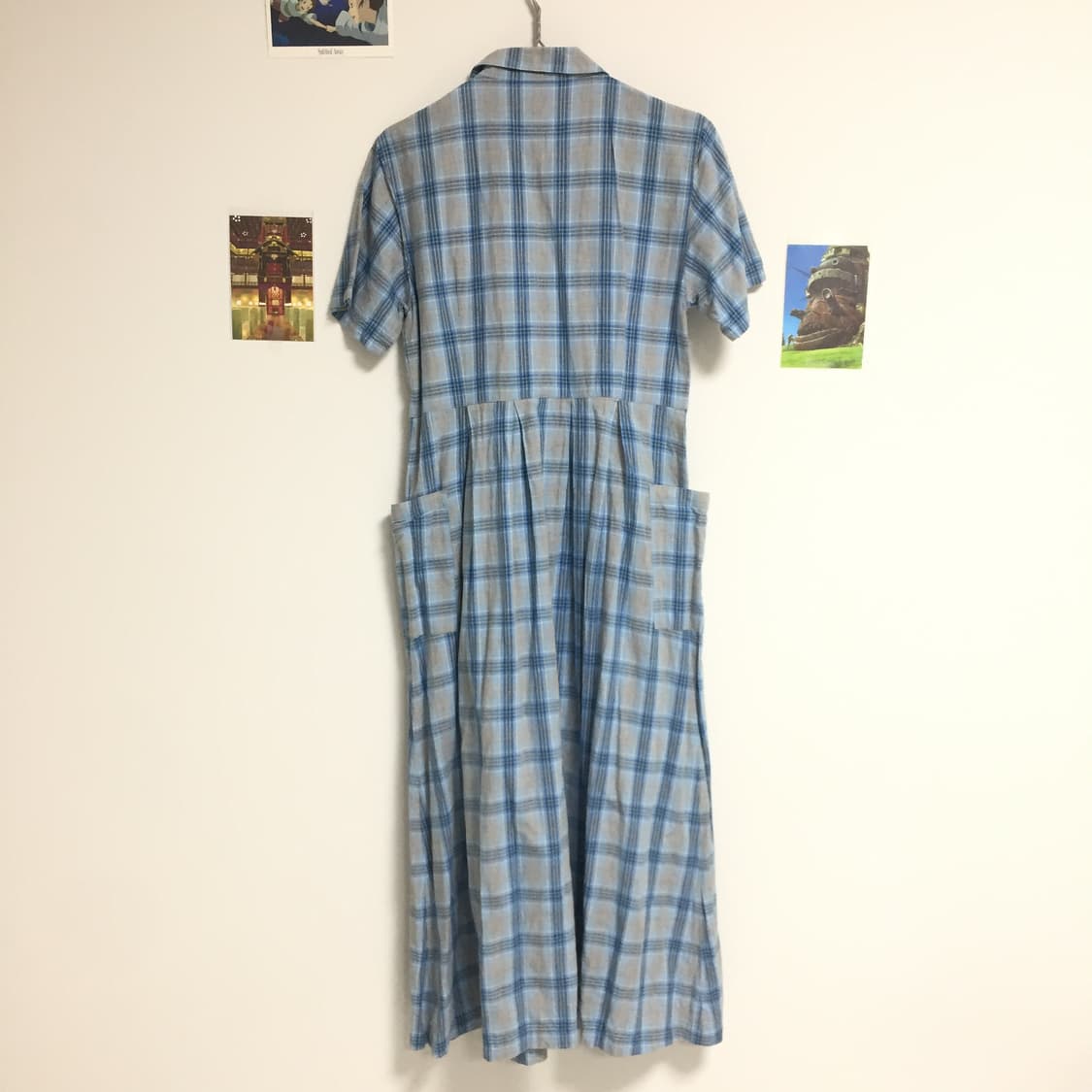 빈티지 하구미 체크 반팔 셔츠 원피스 상품이미지2