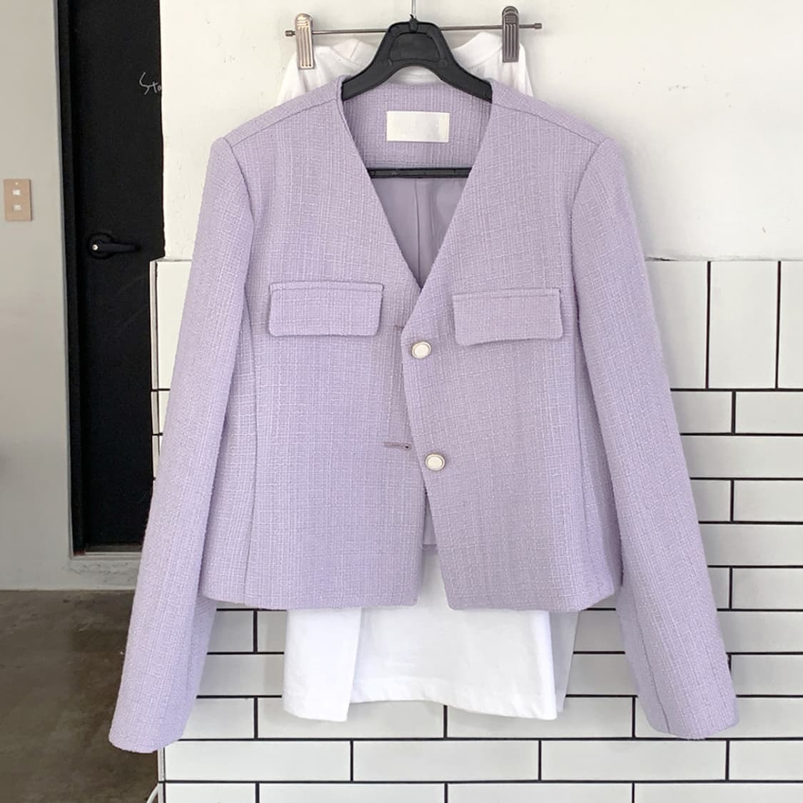 제이엘프 어나더리즈 젤리 노카라 트위드자켓 55-66 새상품 상품이미지2