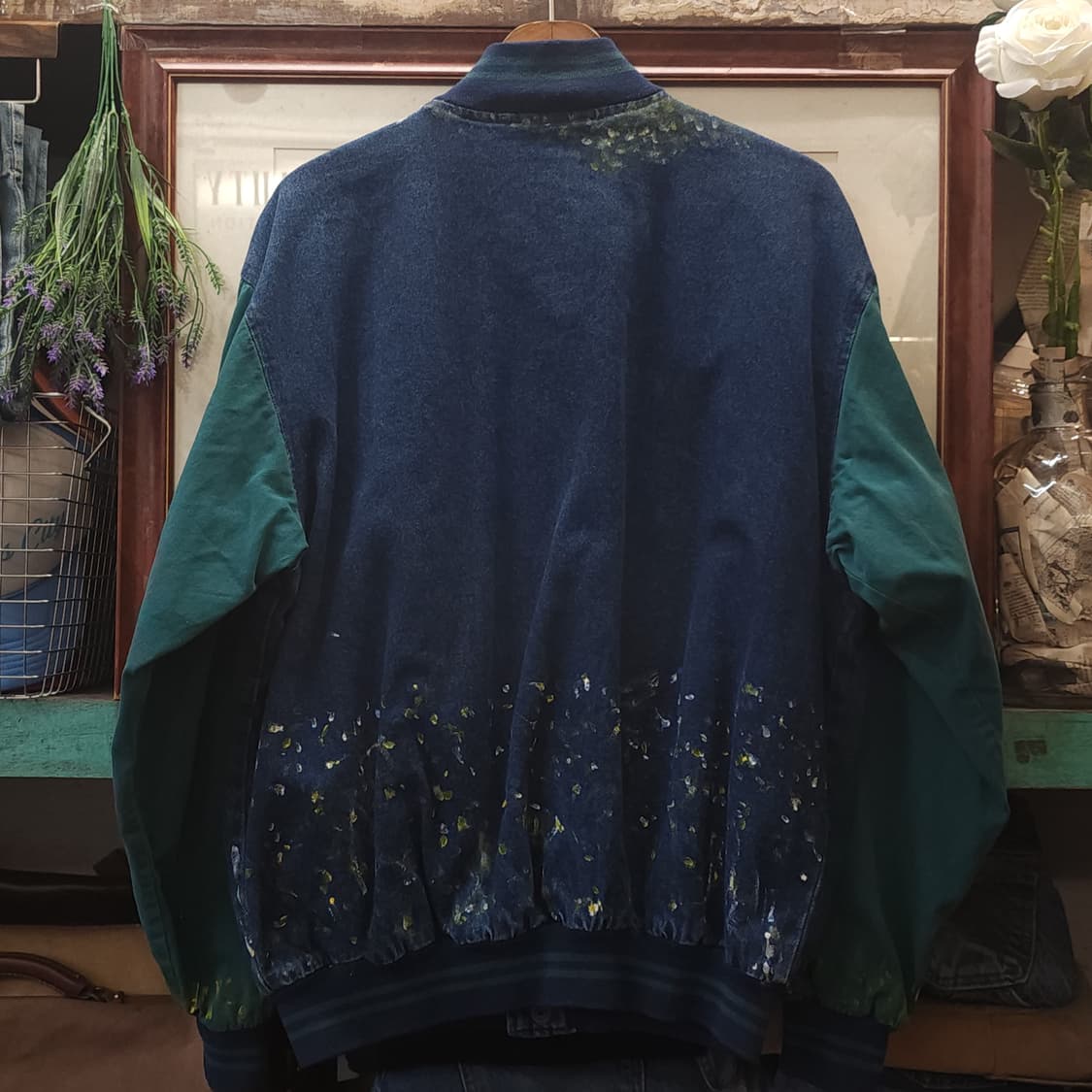 90s 빈티지 데님 바시티 자켓 엠브로이더리 페인팅 m 상품이미지3