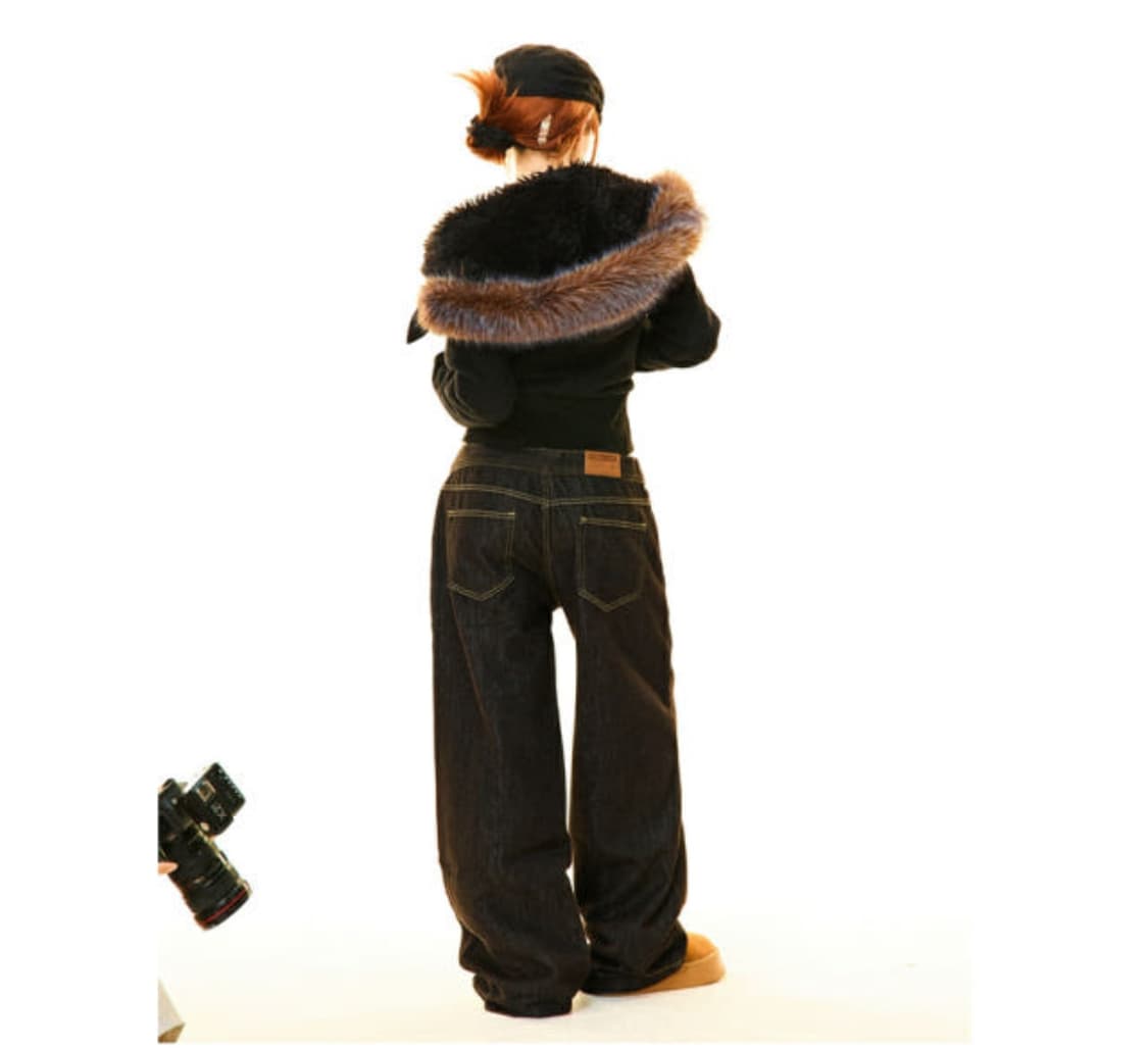 YOUNG STAGE 퍼 슬랜티드 후드 스웨트셔츠 집업 상품이미지6