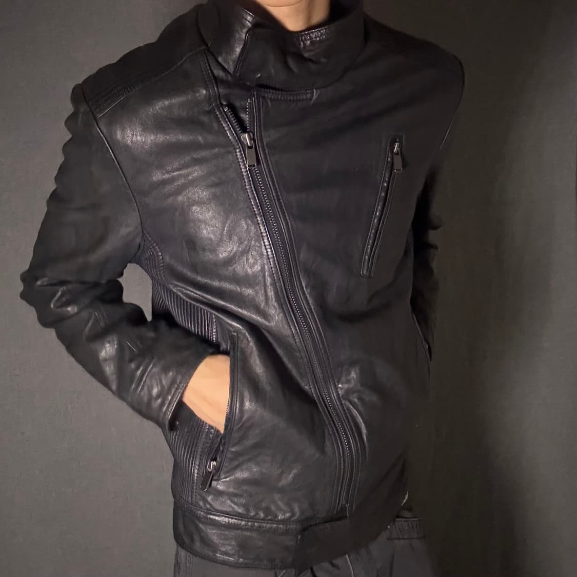 opium 사선 양가죽 자켓 블랙 상품이미지2