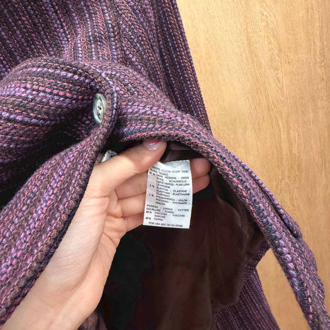 막스마라 위켄드 울 혼방 자켓 세로 스트라이프 텍스처 디테일 퍼플 버건디 상품이미지7