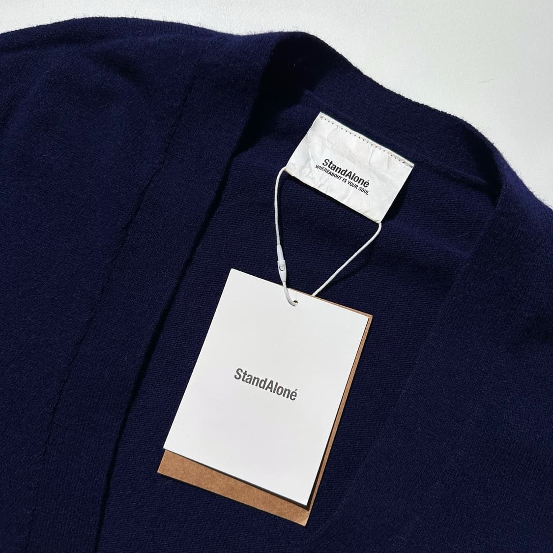 (새상품) 스탠드얼론 크롭 니트 가디건 네이비 상품이미지4