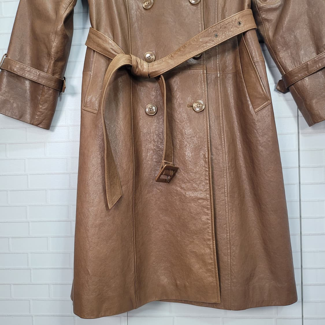로보 양가죽 카멜 베이지 트렌치 롱 코트 77사이즈 상품이미지3