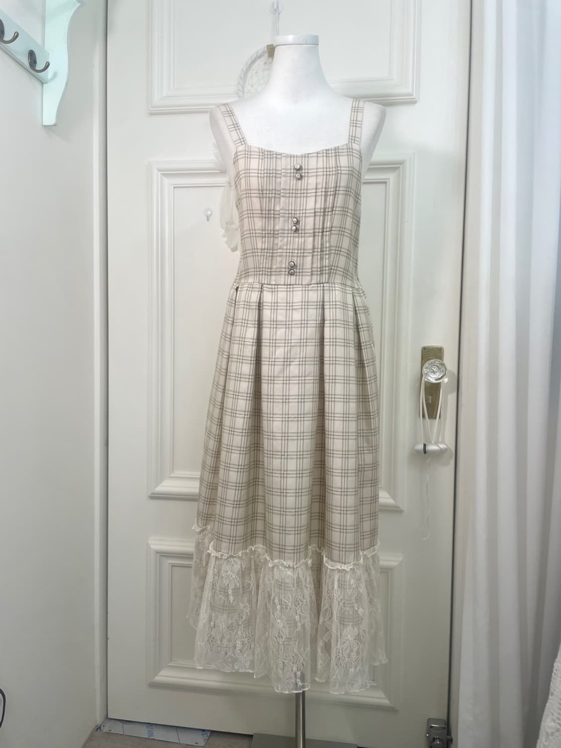 AXES FEMME beige khaki check lace point 상품이미지1