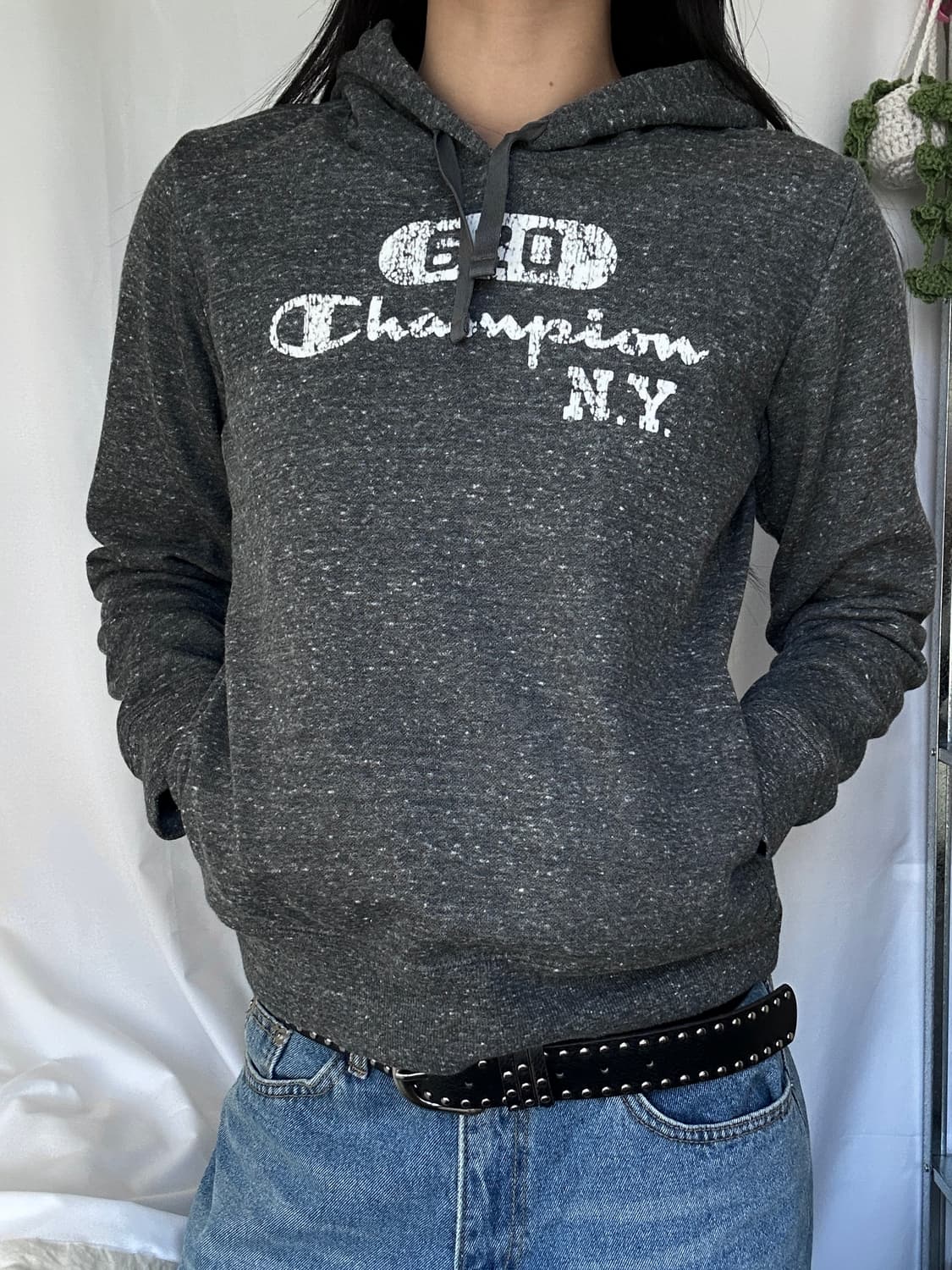 빈티지 Champion 차콜 기모 후드티 상품이미지2